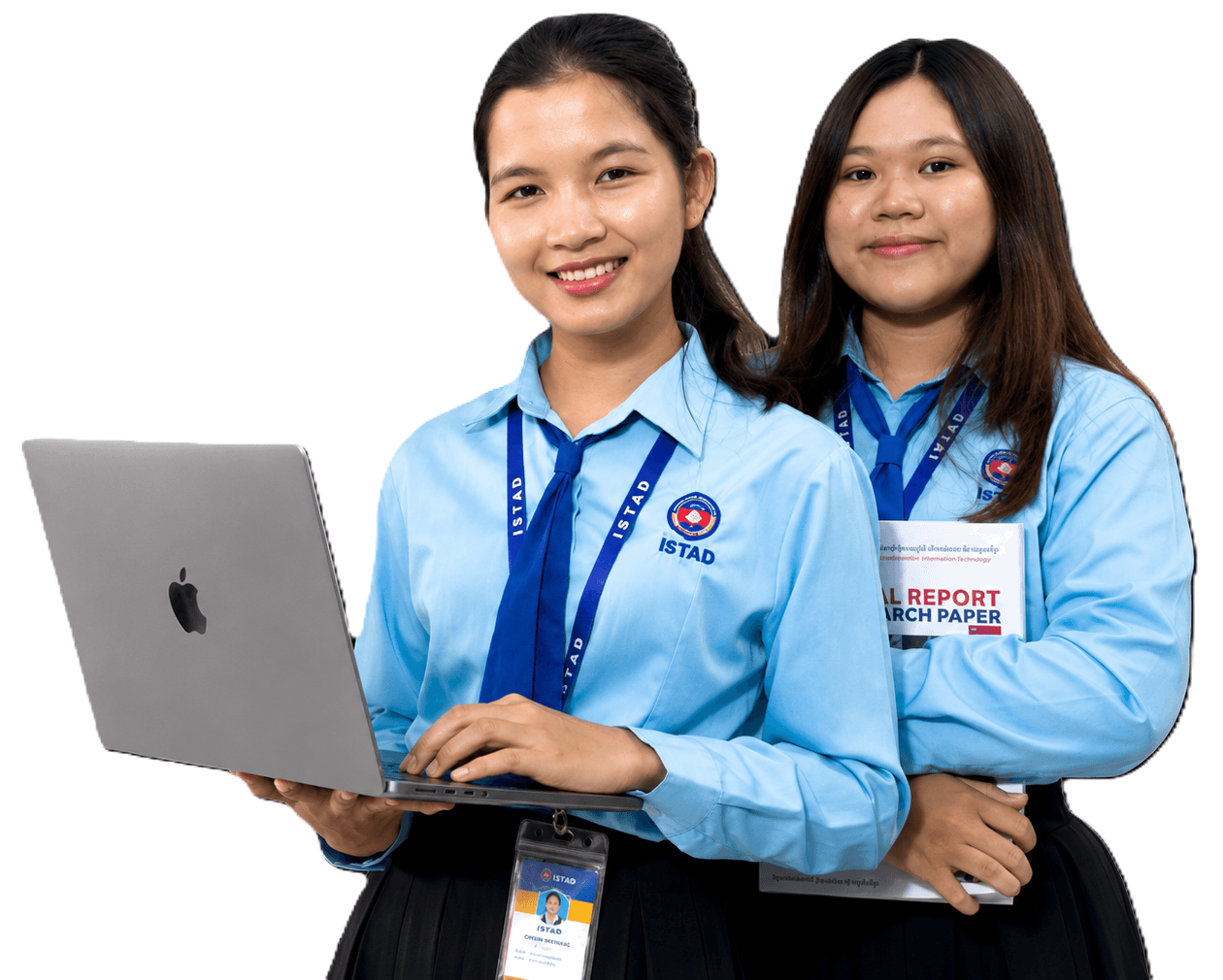 សិស្សសាស្ត្រាកូដកំពុងកាន់កុំព្យូទ័រយួរដៃ