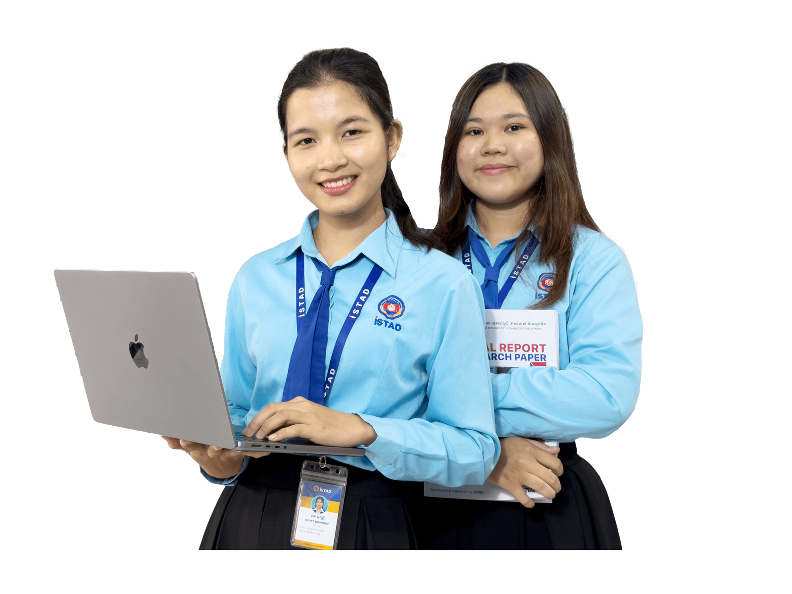 សិស្សសាស្ត្រាកូដកំពុងកាន់កុំព្យូទ័រយួរដៃ